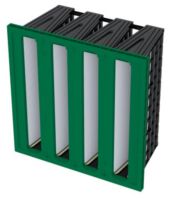 Camfil CamGT 4V-300 Compact Filter  Model: 4V-300  Size: W592xH592xD300mm with 25mm header  Airflow: 4250cmh, Initial dP: 200Pa  Efficiency: E10 to EN1822: 2009  Frame: Plastic moulded, Media: Glass Fibre