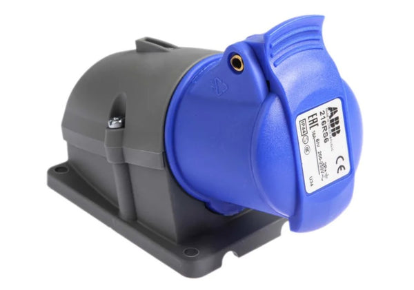 IP44 Blue Wall Mount 2P + E Right Angle Industrial Power Socket, Rated At 16A, 230 V