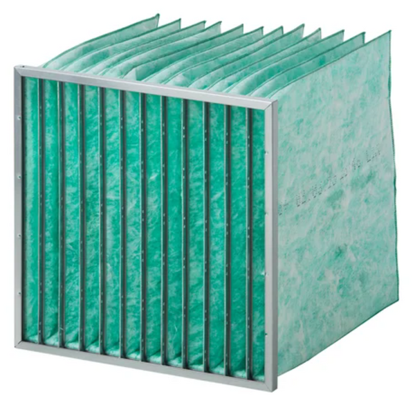 Filter Kantong Camfil Hi-Flo M-series Model: M7, Jumlah kantong: 12 Ukuran: P592xT592xL640mm dengan header 25mm Aliran udara: 3400cmh, dP Awal: 60Pa Efisiensi: F7 menurut EN779:2012, ePM1 60% menurut ISO16890 Rangka: Baja Galvanis, Media: Serat Kaca