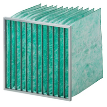 Camfil Hi-Flo M-series Bag Filter  Model: M7, Number of pockets: 12  Size: W592xH592xD640mm with 25mm header  Airflow: 3400cmh, Initial dP: 60Pa  Efficiency: F7 to EN779:2012, ePM1 60% to ISO16890  Frame: Galvanised Steel, Media: Glass Fibre