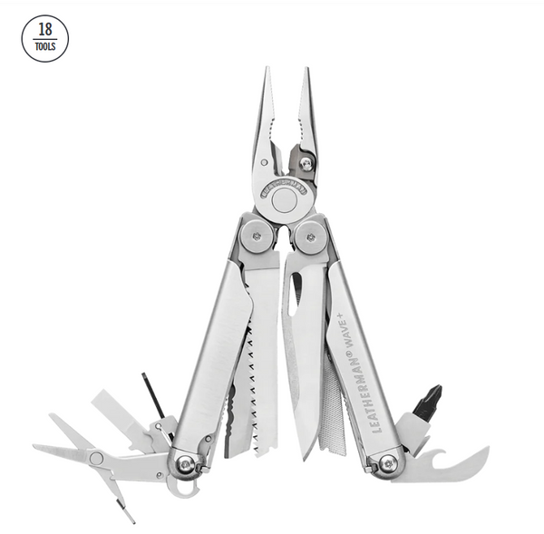 Leatherman Wave Plus Multi-Tool Pisau 420HC S/S dengan Sarung Kancing Nilon - Perak - Kotak