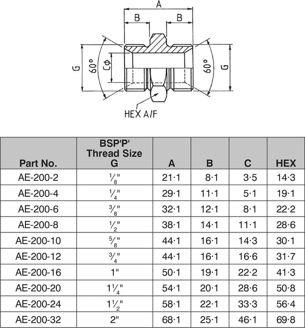 1" BSPP Cone Seat Male / Male Adaptor-AE-200-16